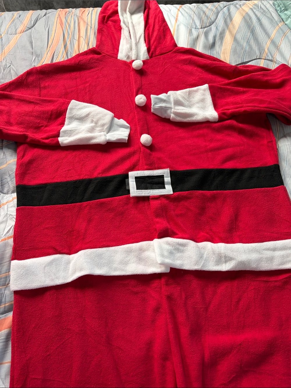 Santa Hooded One-Piece Pajama/costume - Red/White